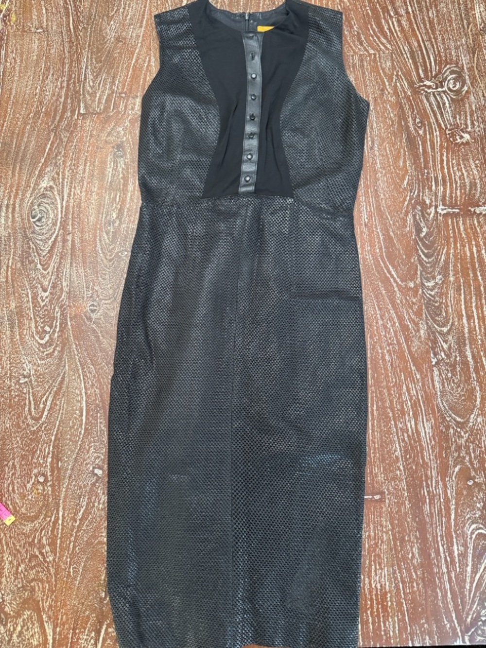 Textured Sleeveless Black Midi Sheath Dress